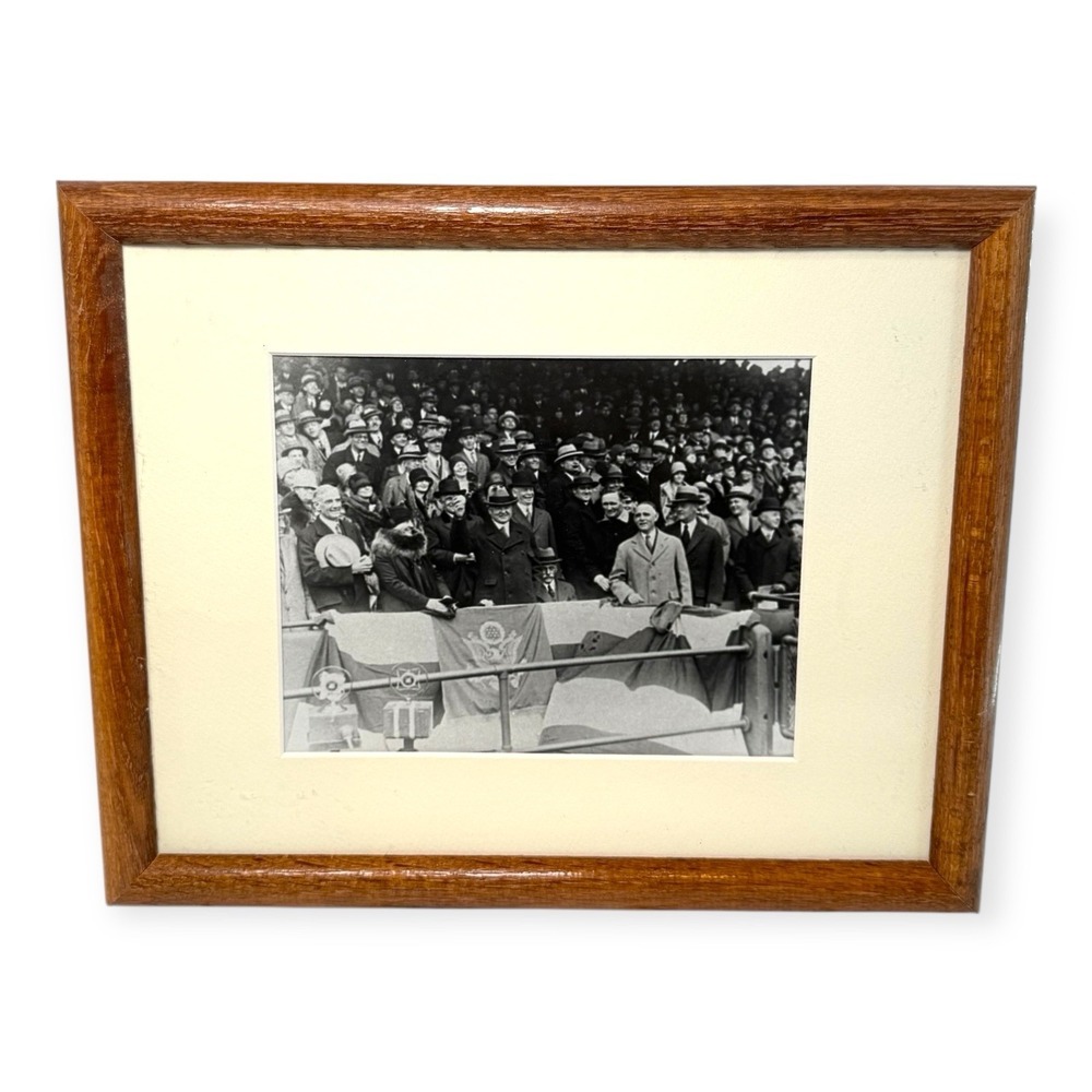 Framed Repro Photo Herbert Hoover 1929 First Pitch Senators Athletics Opening